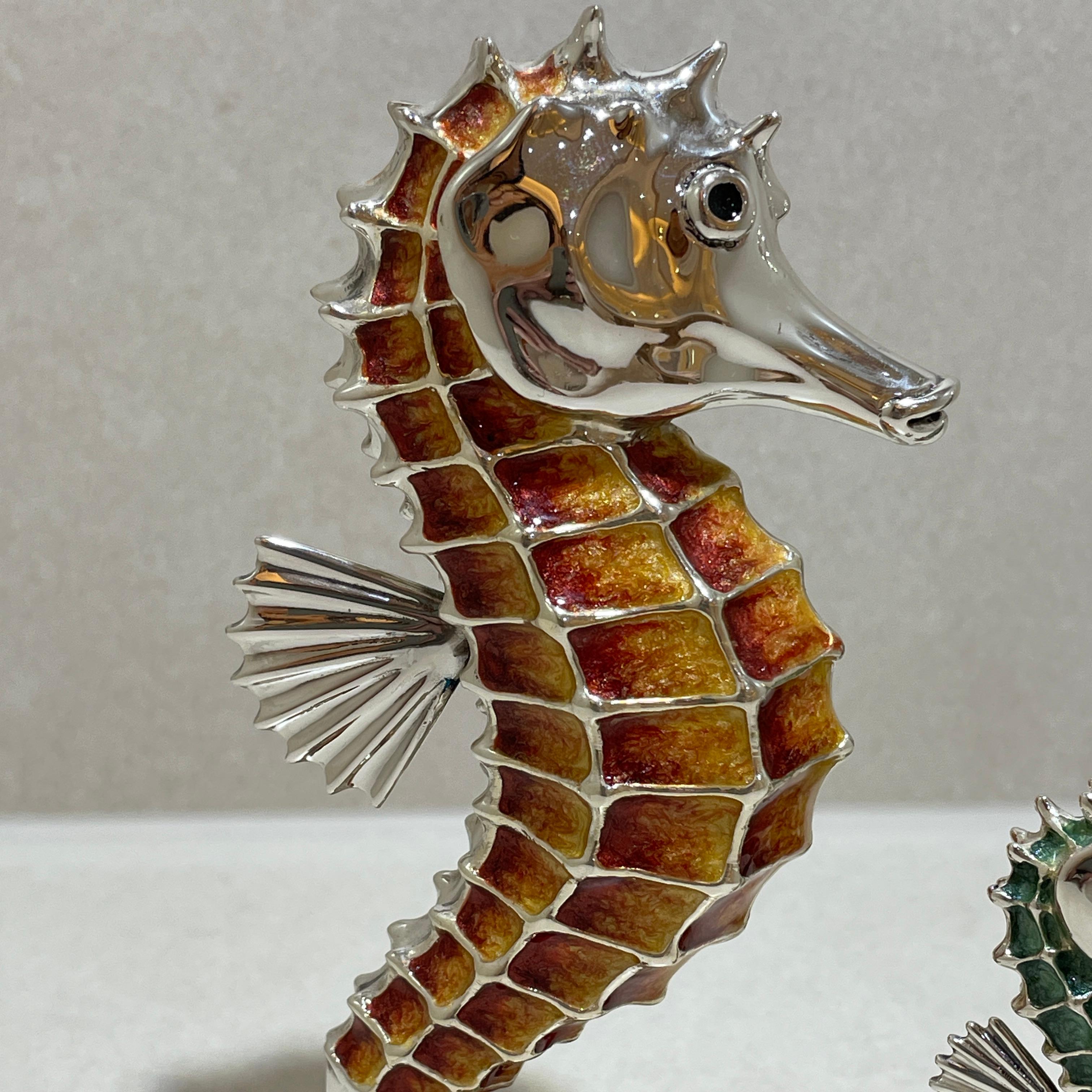 Seahorse Family 925 Sterling Silver - Enamel For Sale 2