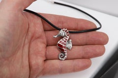 Seahorse pendant Silver marine life jewelry large seahorse necklace Sea life