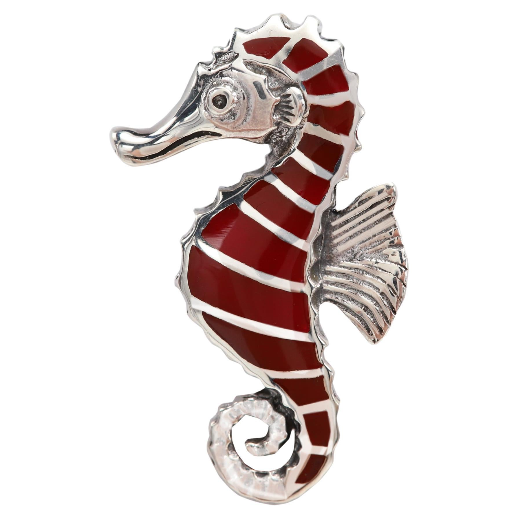 Seahorse pendant Silver marine life jewelry large seahorse necklace Sea life