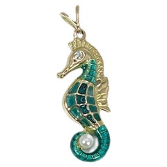 Seahorse Pendant Vitreous Enamel & Diamond Pendant 18kt Gold