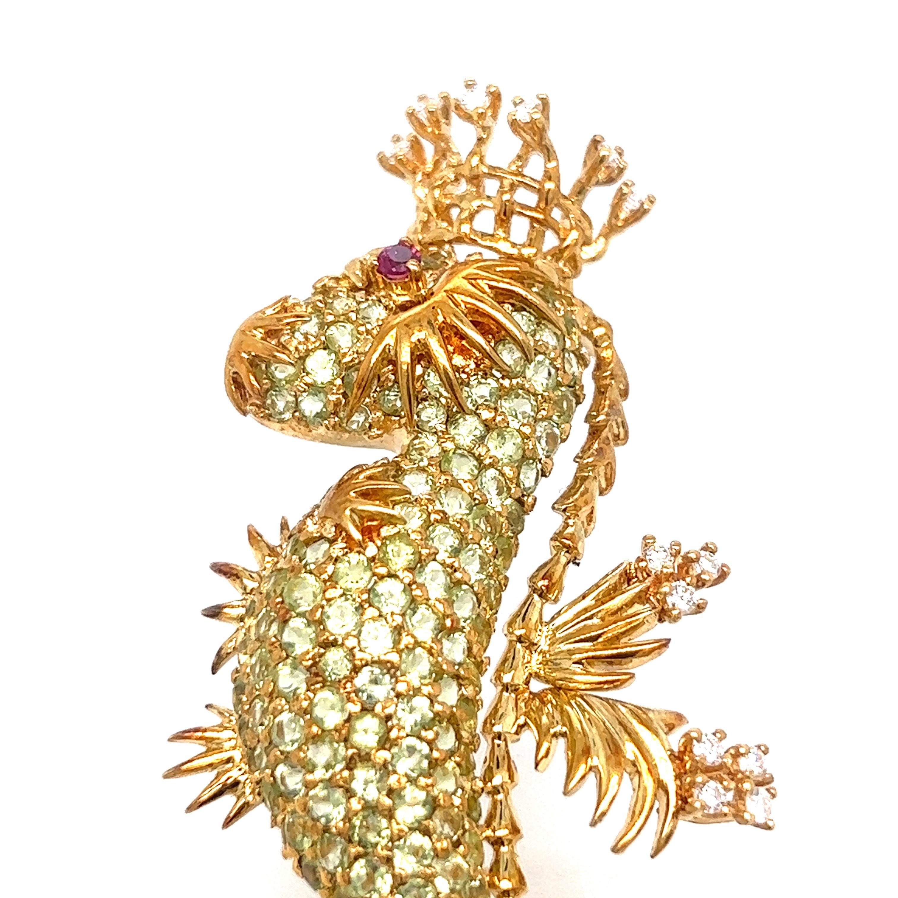 Caballito de mar Peridoto Diamante Broche de oro Contemporáneo