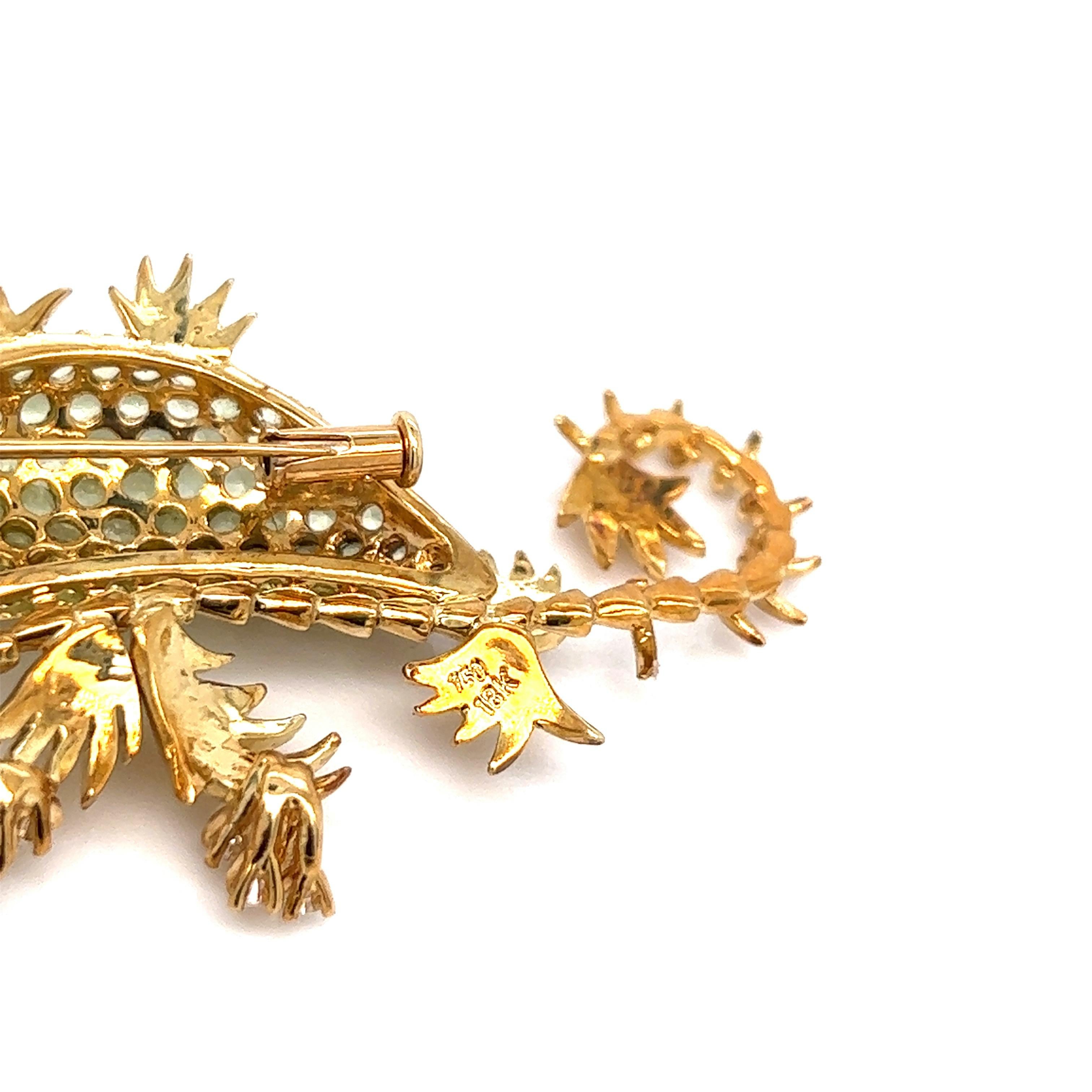 Women's Seahorse Peridot Diamond Gold Brooch For Sale