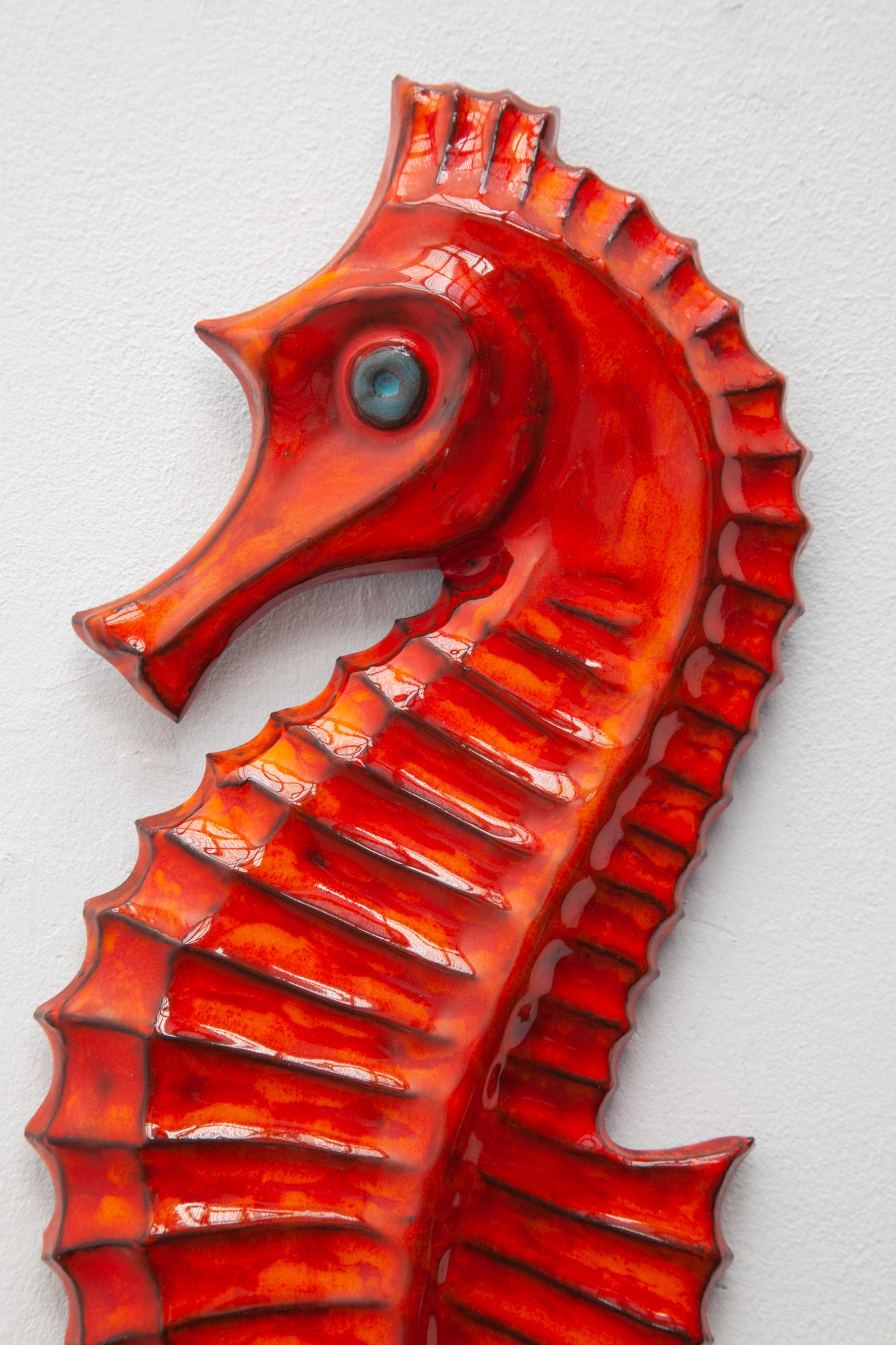 Glazed Seahorses Ceramic Wall Plaques Designed by F. Sanchez and Bayer, Belgium, 1960s