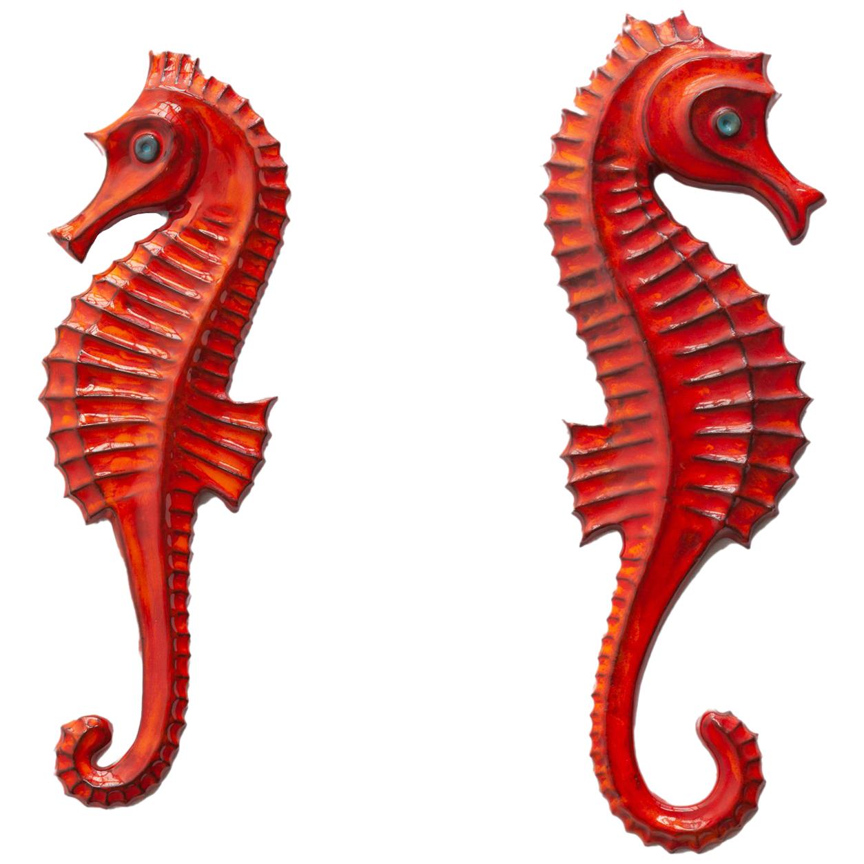 Seahorses Ceramic Wall Plaques Designed by F. Sanchez and Bayer, Belgium, 1960s