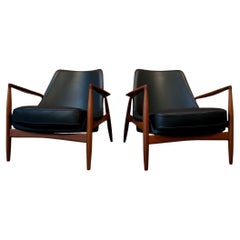 Seal Chairs by Ib Kofod Larsen for OPE, Sweden. Teak, Black Leather