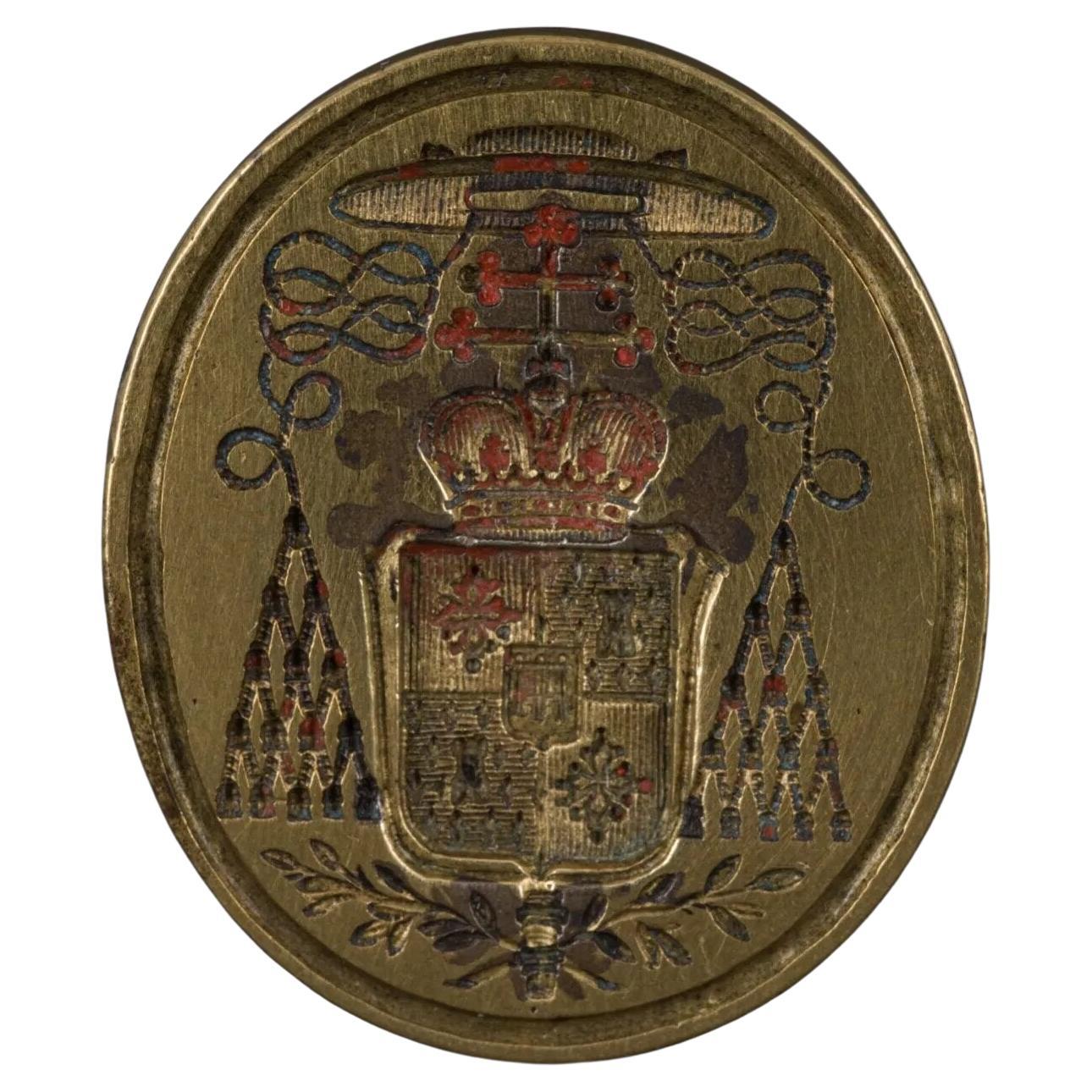 Seal of arms Heraldry ecclesiastical coat of arms tower Auvergne cardinal For Sale