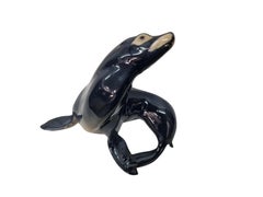 Estatuilla de león marino, porcelana, T Madsen, Royal Copenhagen, Art Decó, Dinamarca