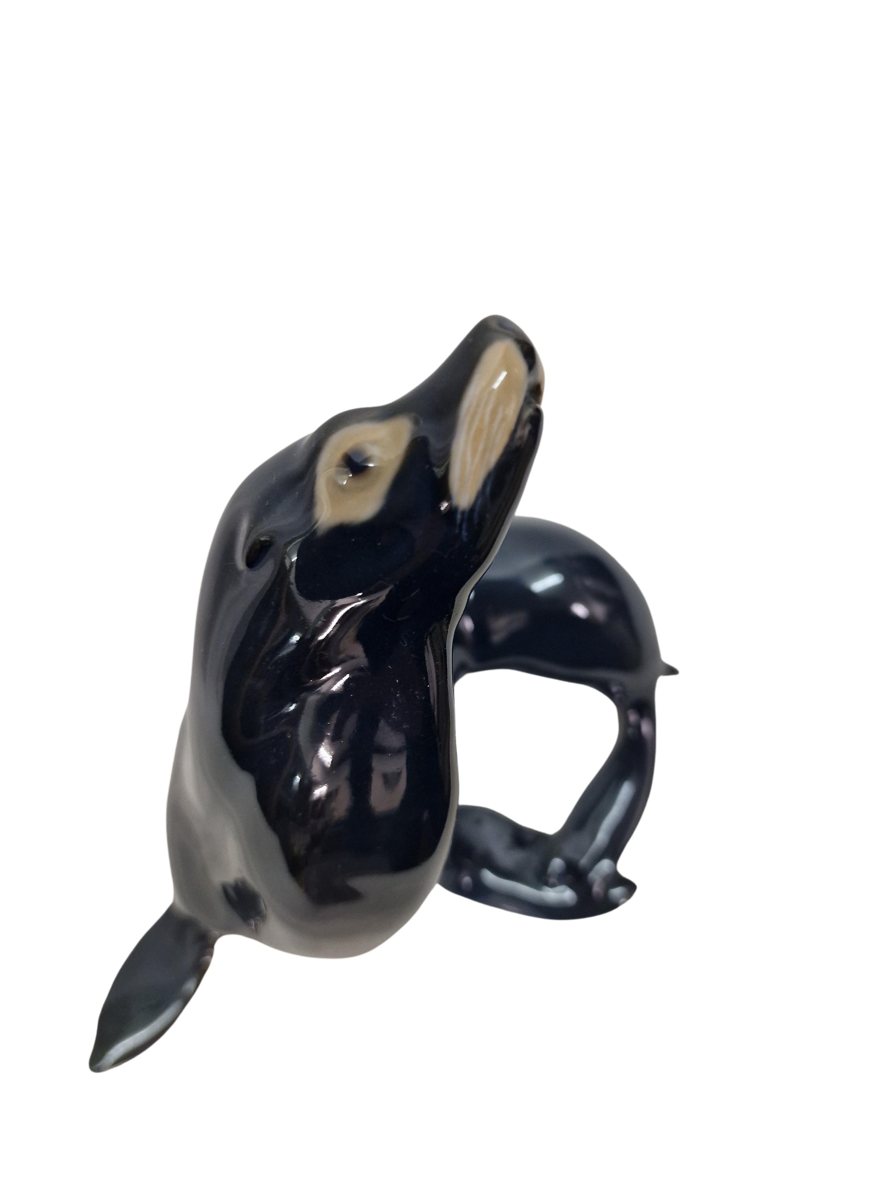 Estatuilla de león marino, porcelana, T Madsen, Royal Copenhagen, Art Decó, Dinamarca en venta 1