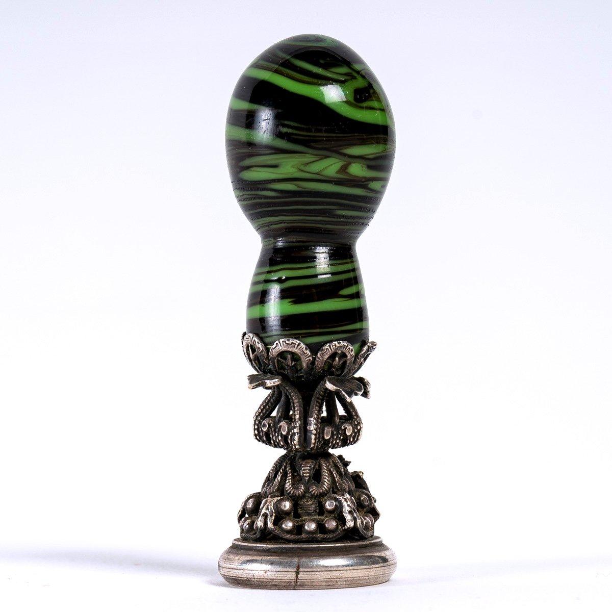 French Sealing Seal, Zebra Jasper and Silver, Period: 19th Century For Sale