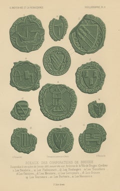 Seals of the Guilds of Bruges, Bakers and Coopers, Antique Print, 1851