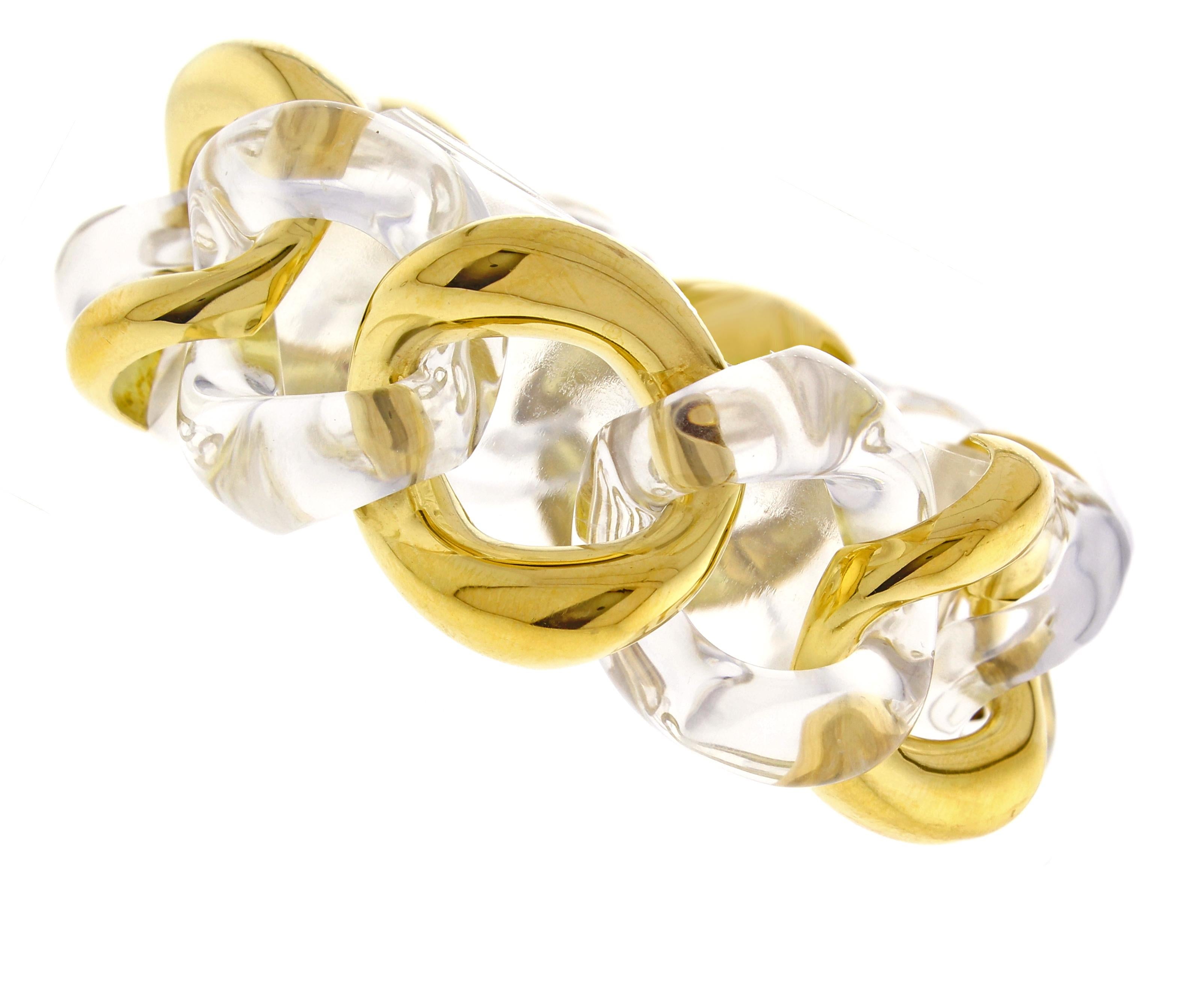 From Seaman Scheeps , carved rock crystal and 18 karat yellow gold classic link bracelet. Medium link size.  7.5