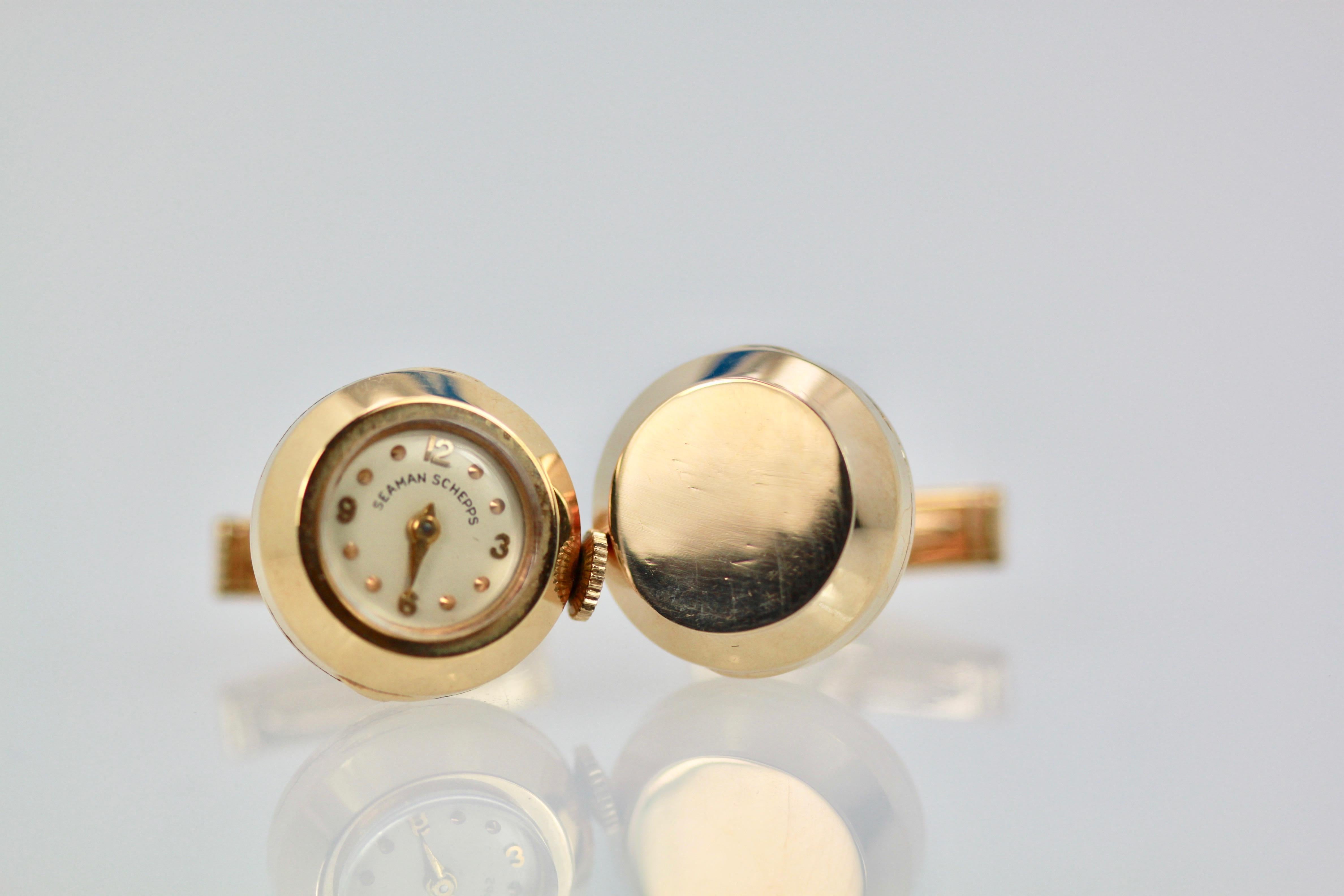 Contemporary Seaman Schepps 14 Karat Cufflinks with Watch