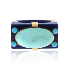 Seaman Schepps 14 Karat Yellow Gold Turquoise And Bakelite Cuff Bangle
