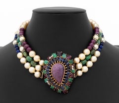 Seaman Schepps 14K Gold Gemstone Pearl Necklace