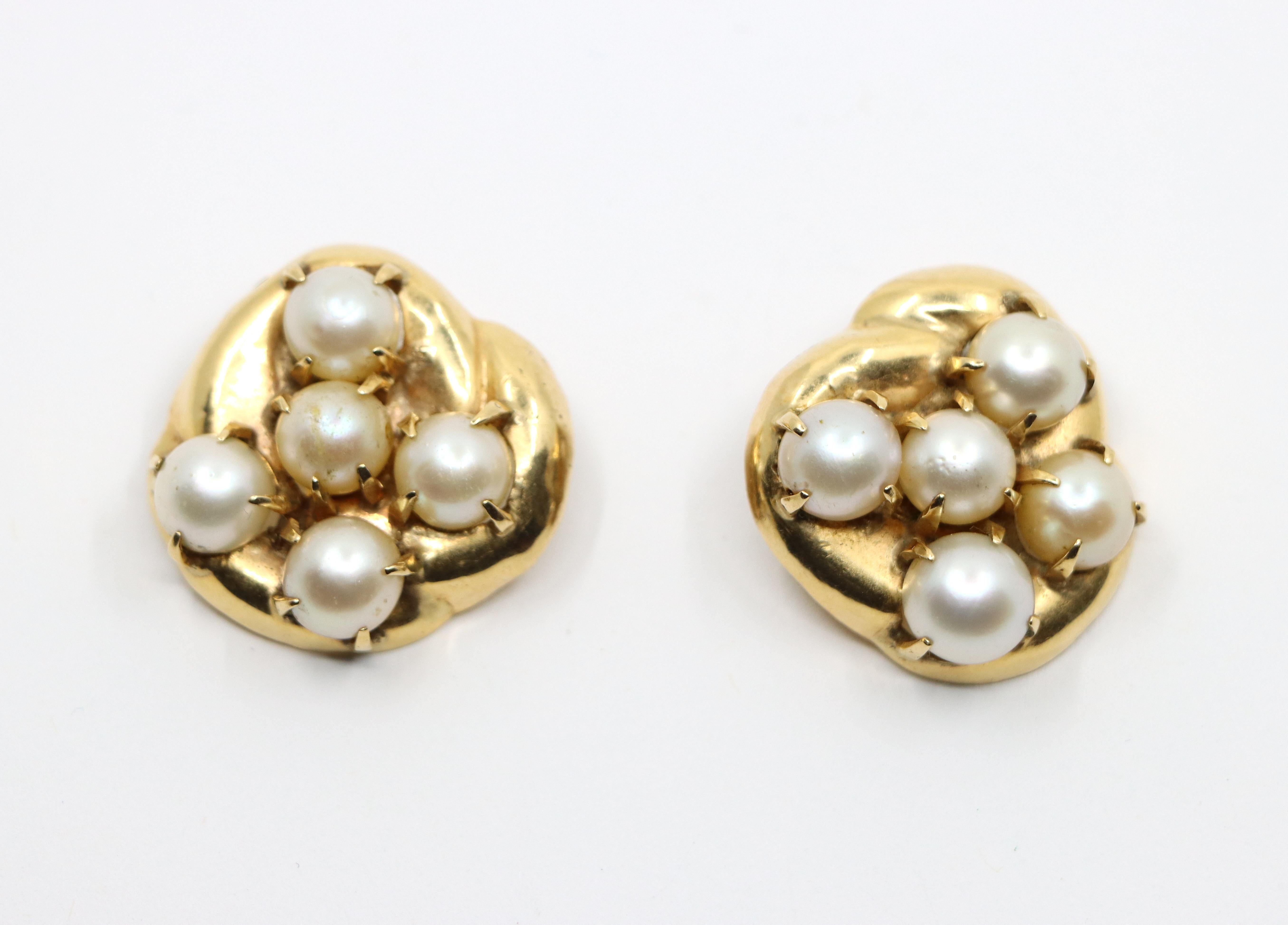 Boucles d'oreilles perles en or 14K de Seaman Schepps Unisexe en vente
