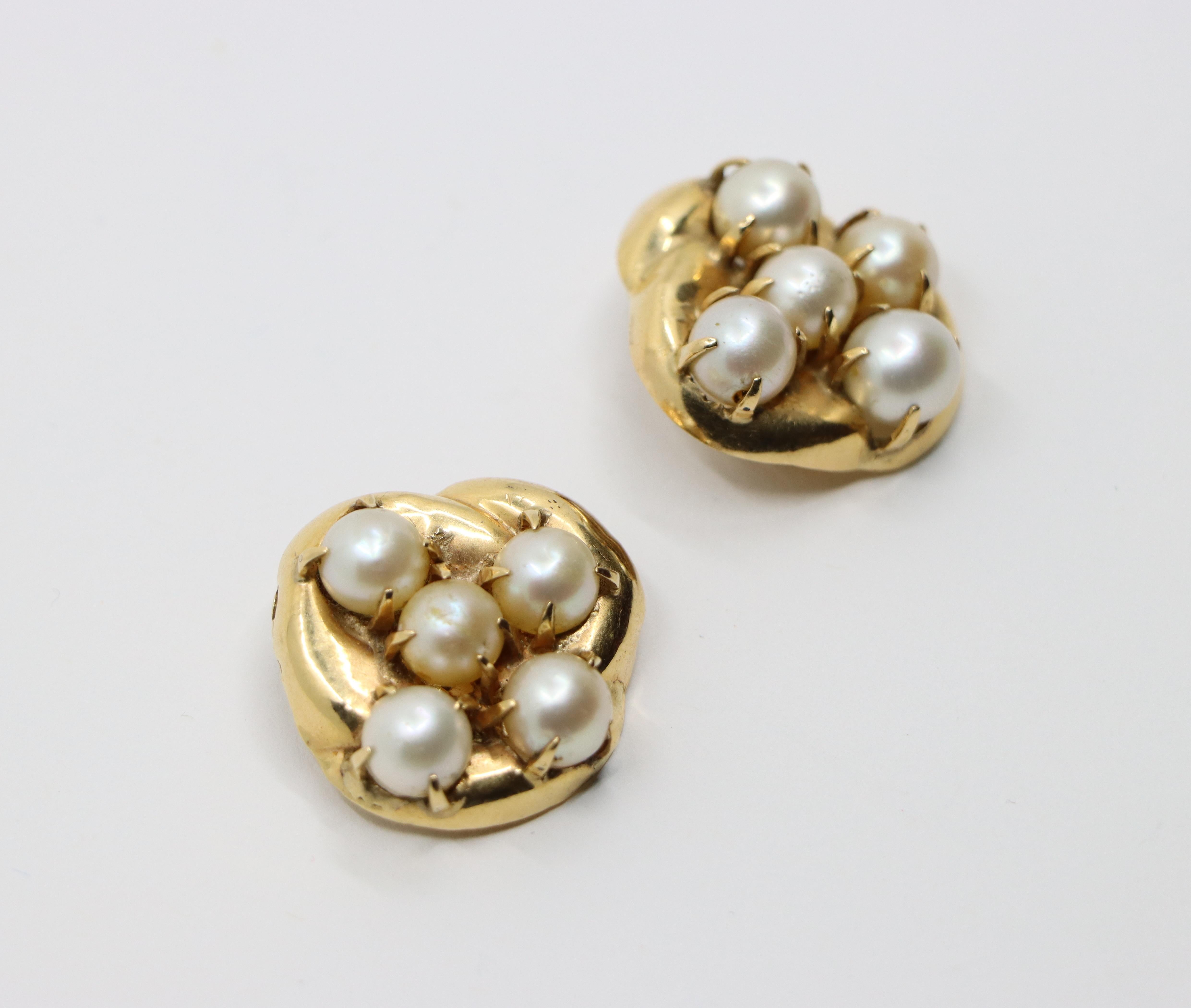 Boucles d'oreilles perles en or 14K de Seaman Schepps en vente 1