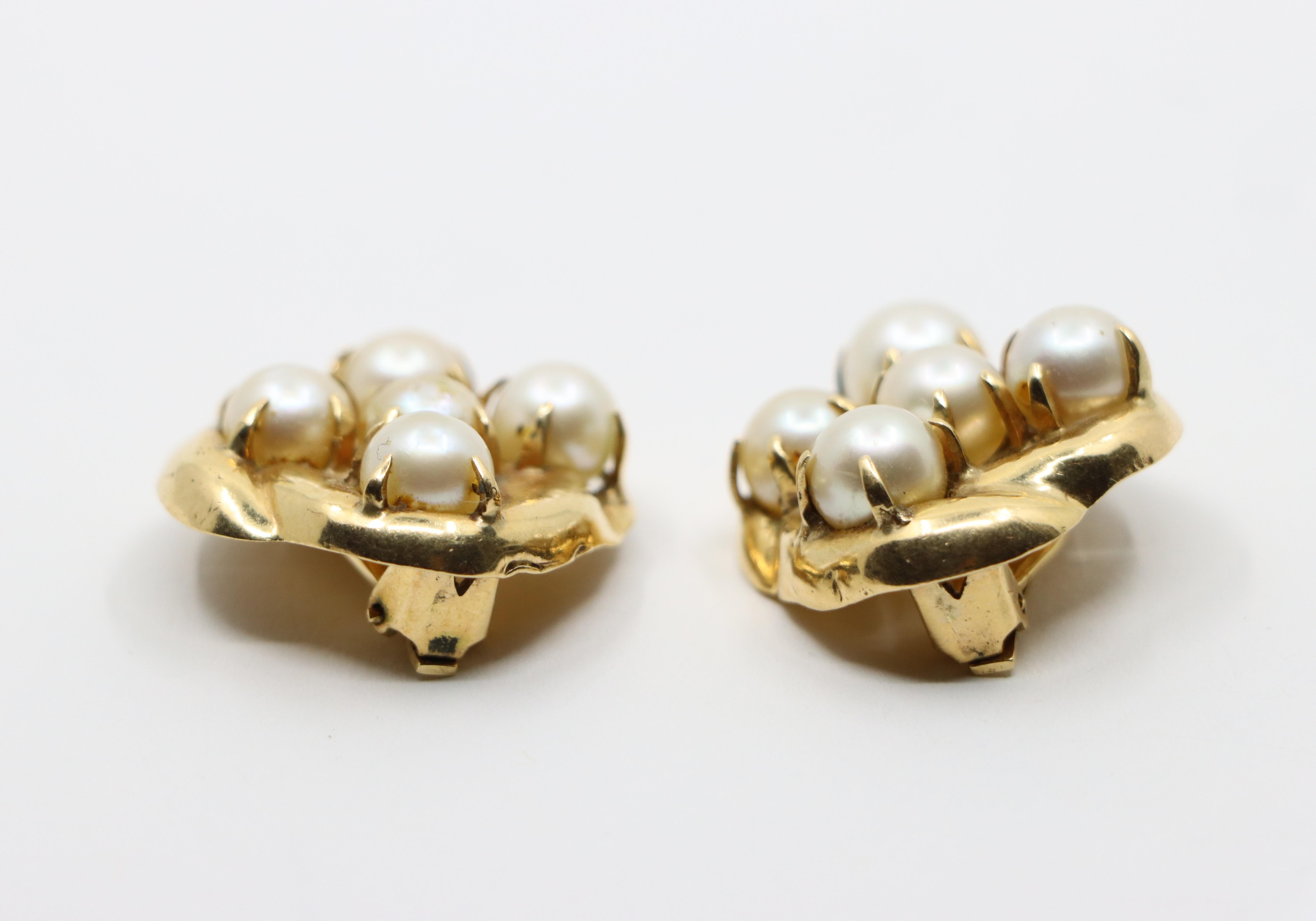 Boucles d'oreilles perles en or 14K de Seaman Schepps en vente 2