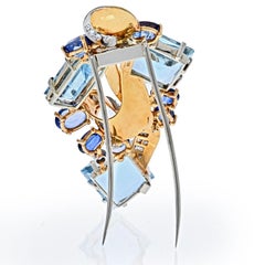 Seaman Schepps 14K Yellow Gold Aquamarine, Diamonds Brooch