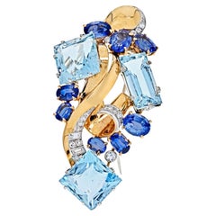 Seaman Schepps 14K Yellow Gold Aquamarine, Diamonds Brooch