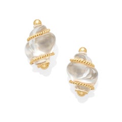 Seaman Schepps 14k Yellow Gold Rock Crystal Shell Clip-On Earrings