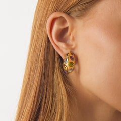 Seaman Schepps Boucles d'oreilles Antibes en or jaune 18 carats et pierres multicolores