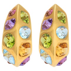 Seaman Schepps Boucles d'oreilles Antibes en or jaune 18 carats et pierres multicolores