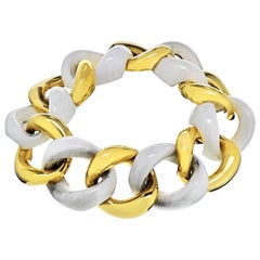 Seaman Schepps 18 Karat Gold and White Cocholong Link Bracelet