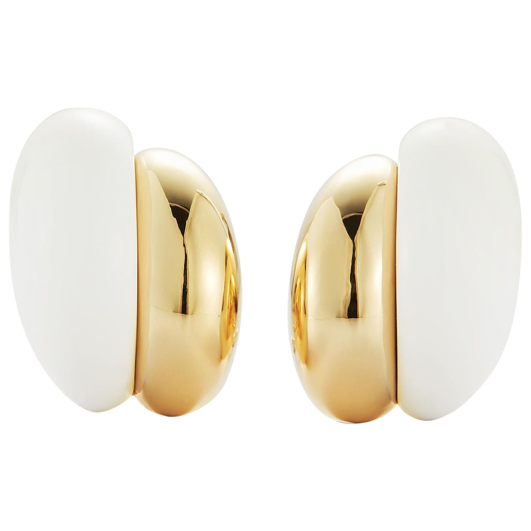 Seaman Schepps 18 Karat Yellow and White Ceramic Silhouette Earrings