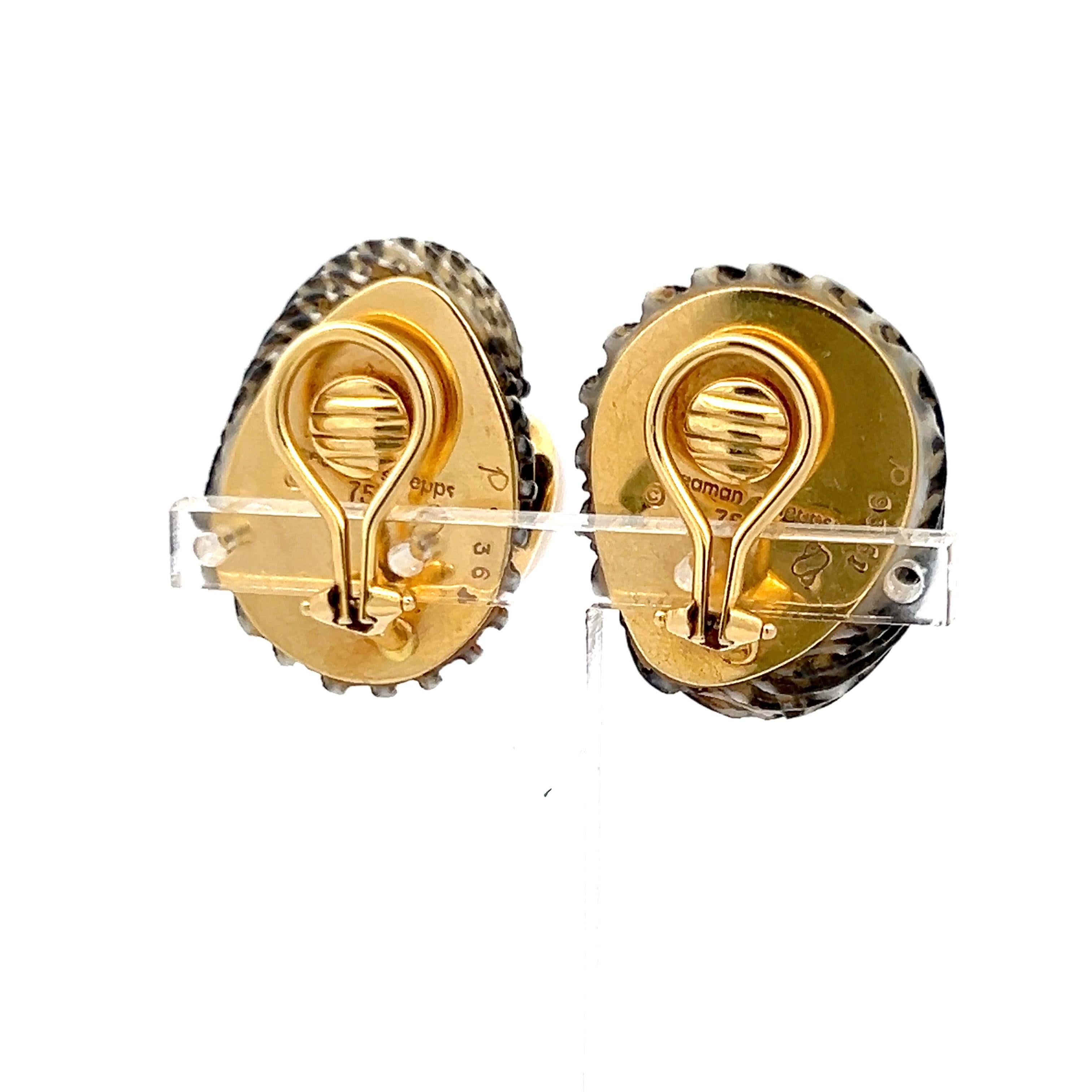 Seaman Schepps 18 Karat Yellow Gold Clip On Shell Earrings For Sale 3