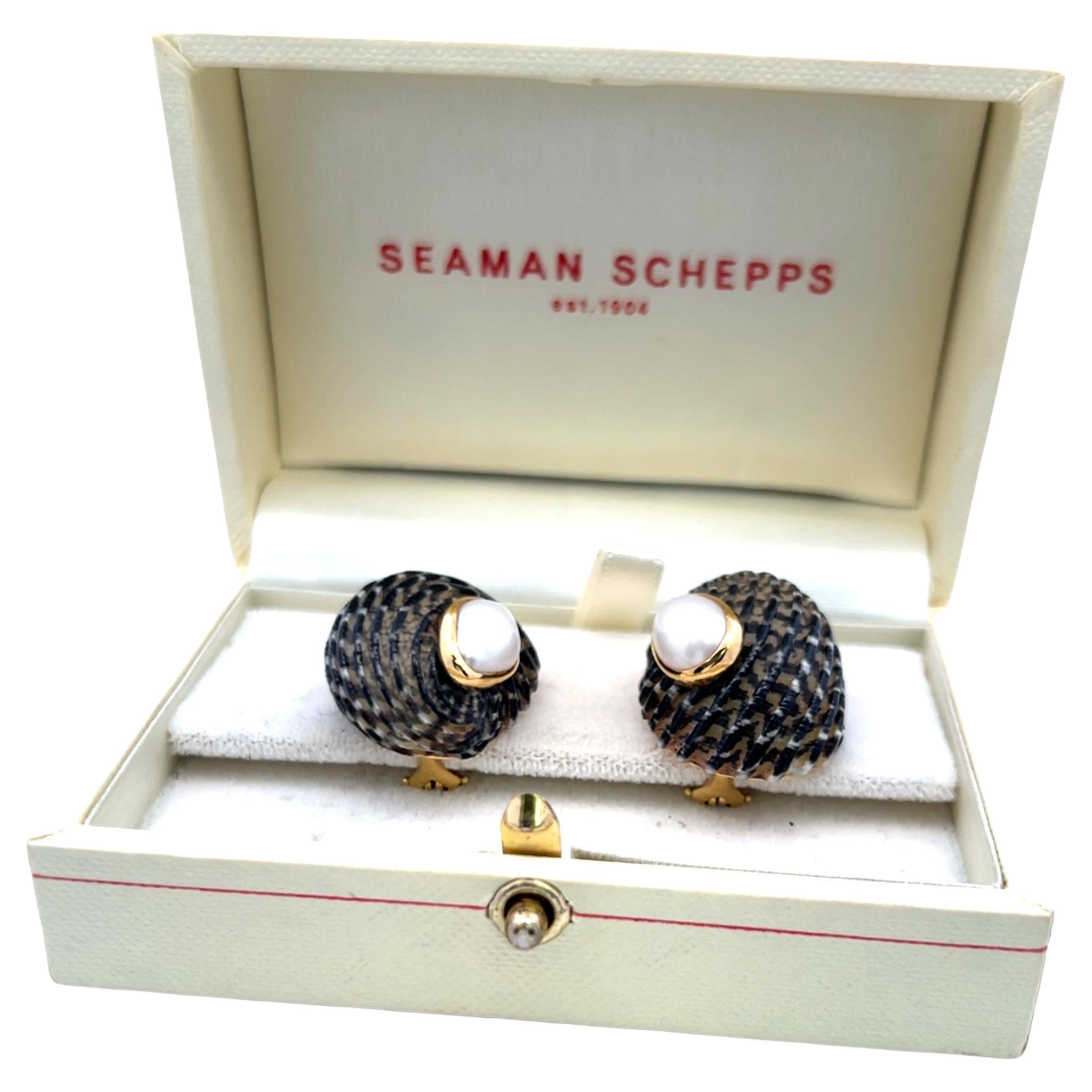 Seaman Schepps 18 Karat Gelbgold Clip On Muschel-Ohrringe