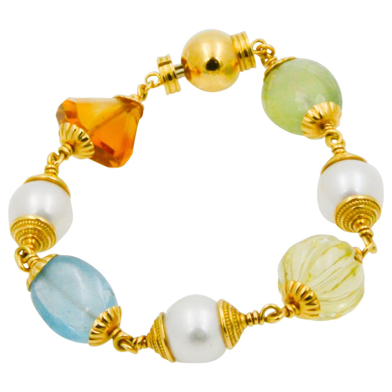 Seaman Schepps 18 Karat Yellow Gold Multi-Stone Baroque Bracelet