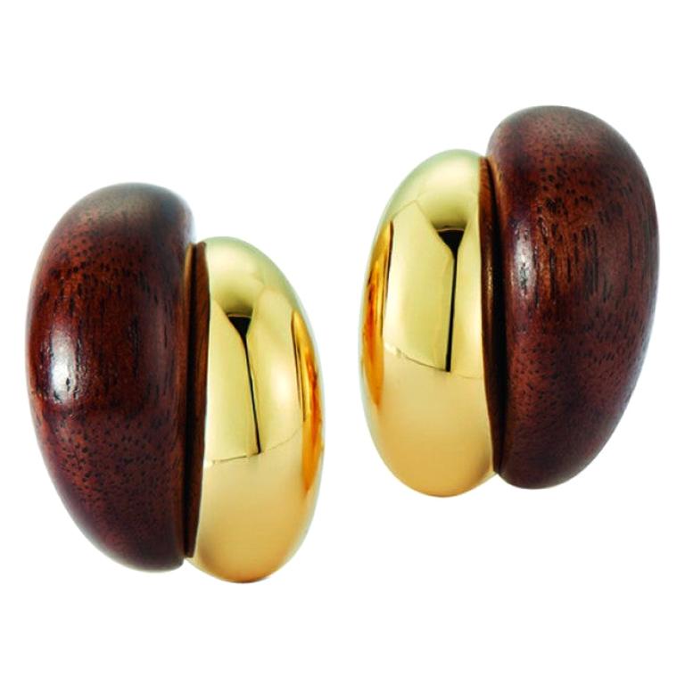 Seaman Schepps 18 Karat Yellow Gold Walnut Wood Silhouette Earrings