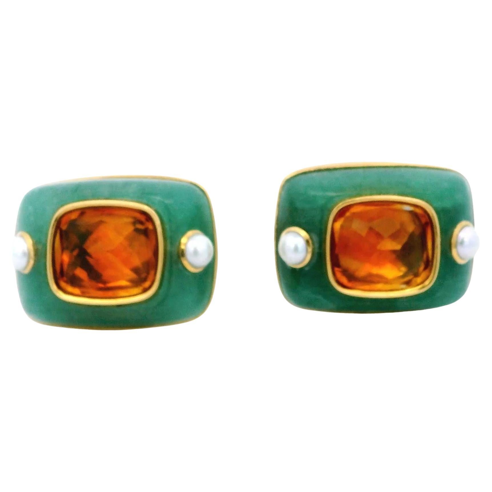 Orecchini con crisoprasio e perle citrine in oro 18 carati Seaman Schepps in vendita