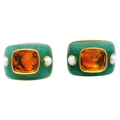 Orecchini con crisoprasio e perle citrine in oro 18 carati Seaman Schepps