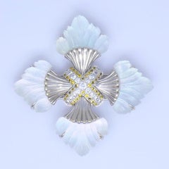 Seaman Schepps 18k Gold Diamond Maltese Cross Brooch Carved Rock Crystal Sapphir