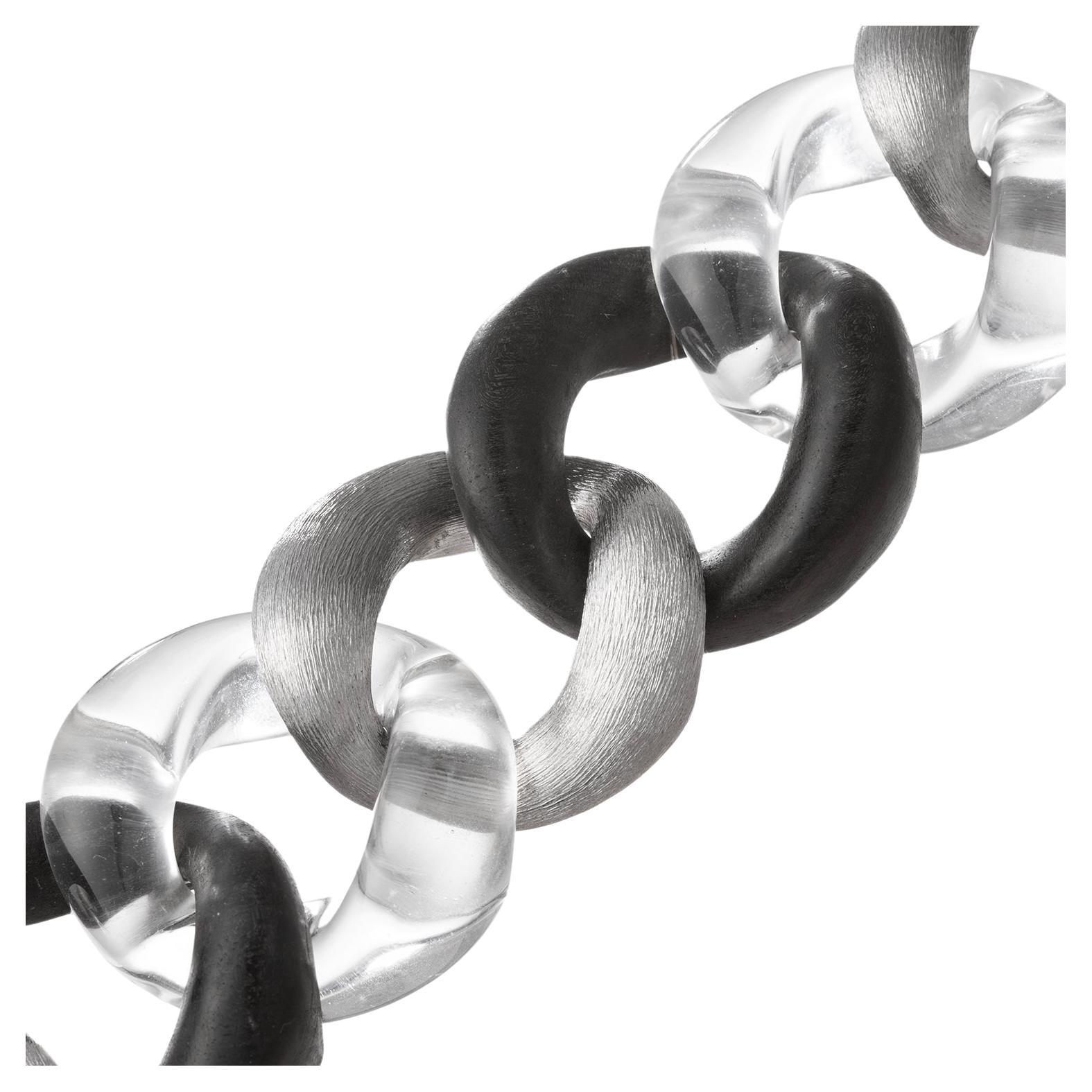Seaman Schepps Pulsera de eslabones de cristal de roca de ébano y oro de 18 quilates Tumbled en venta