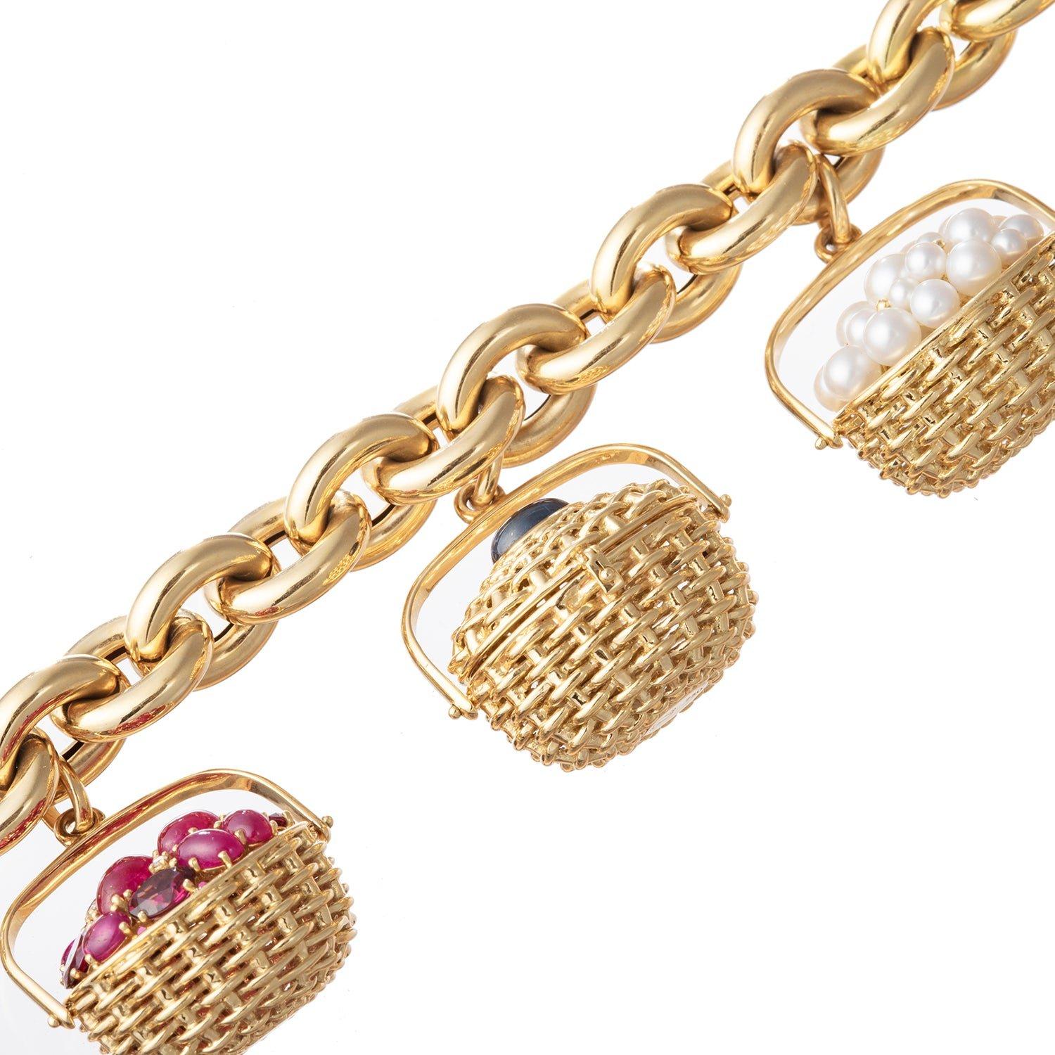 Cabochon Seaman Schepps 18k Gold Lightship Gem Charm Bracelet