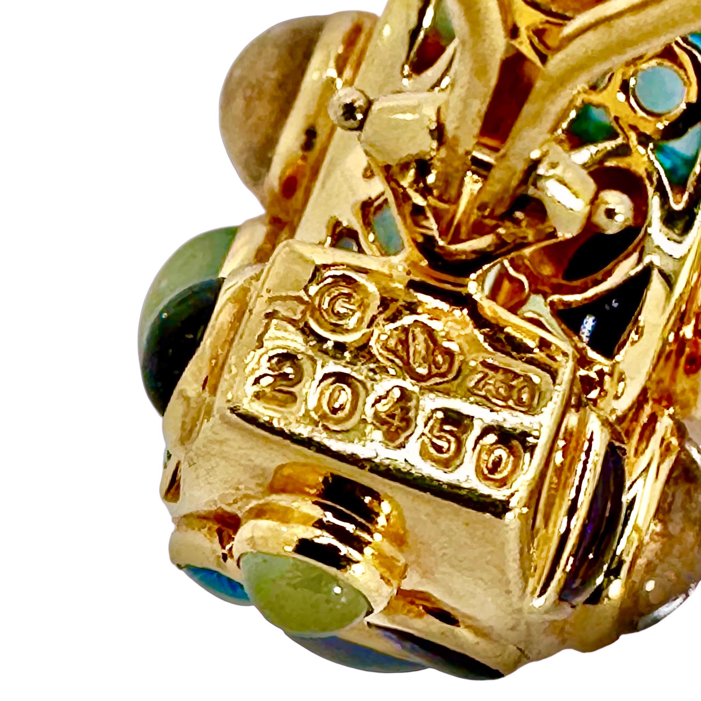 Women's or Men's Seaman Schepps 18K Gold Multi Gemstone Fifties Hoop Earrings For Sale