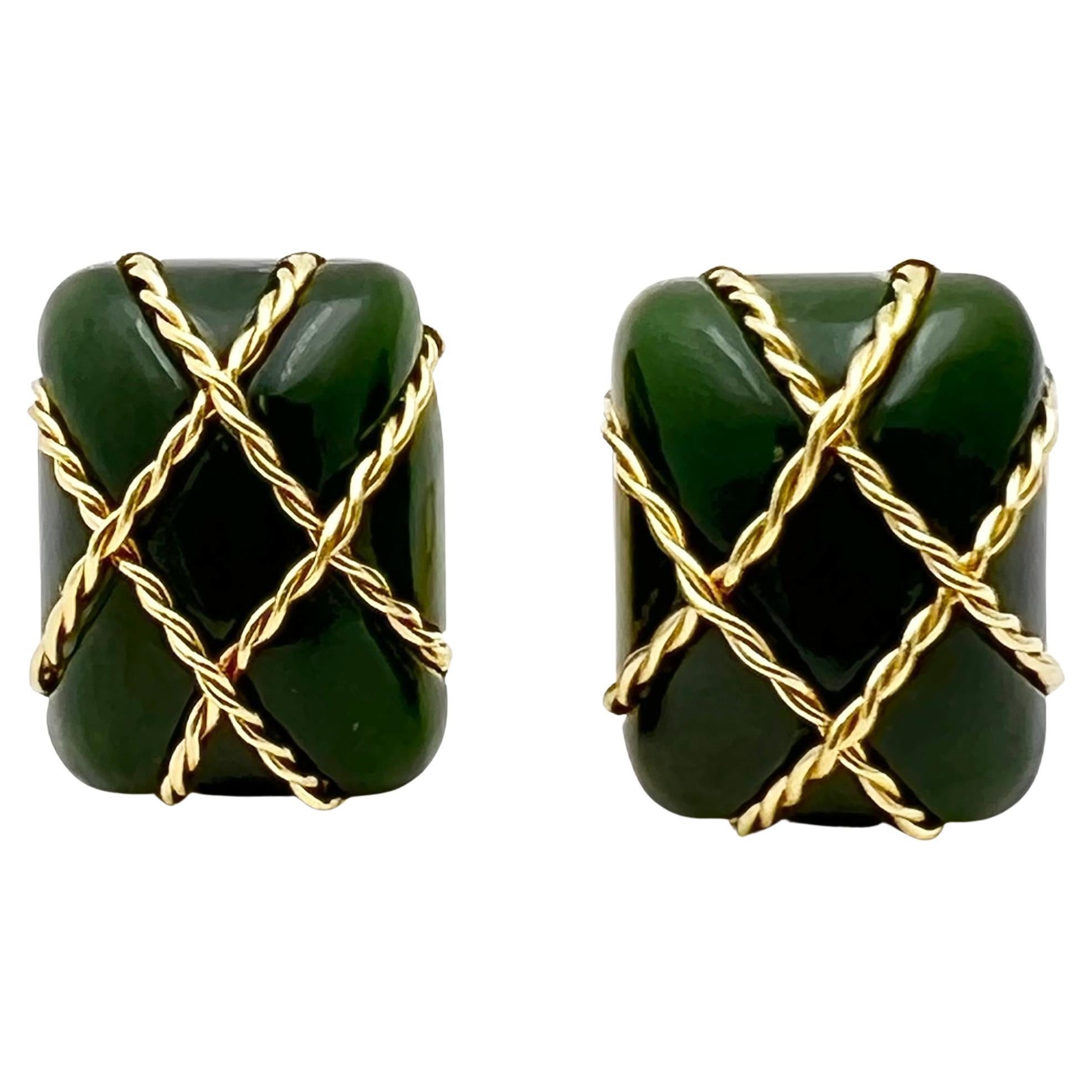 Orecchini a gabbia di nefrite in oro 18k Seaman Schepps in vendita