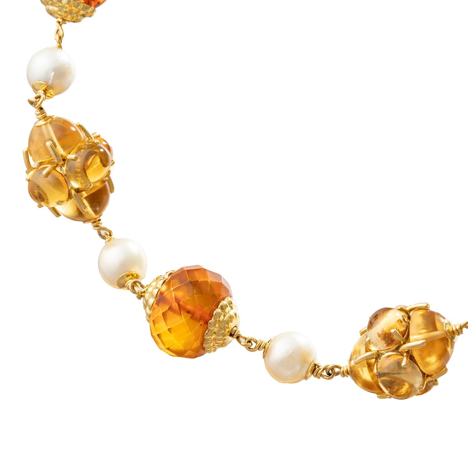 Bead Seaman Schepps 18k Gold Pearl Citrine Amber Baroque Necklace For Sale