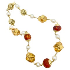 Used Seaman Schepps 18k Gold Pearl Citrine Amber Baroque Necklace