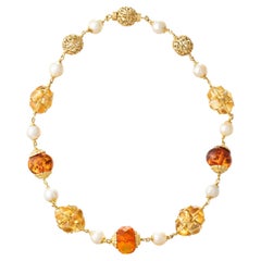 Seaman Schepps 18k Gold Pearl Citrine Amber Baroque Necklace
