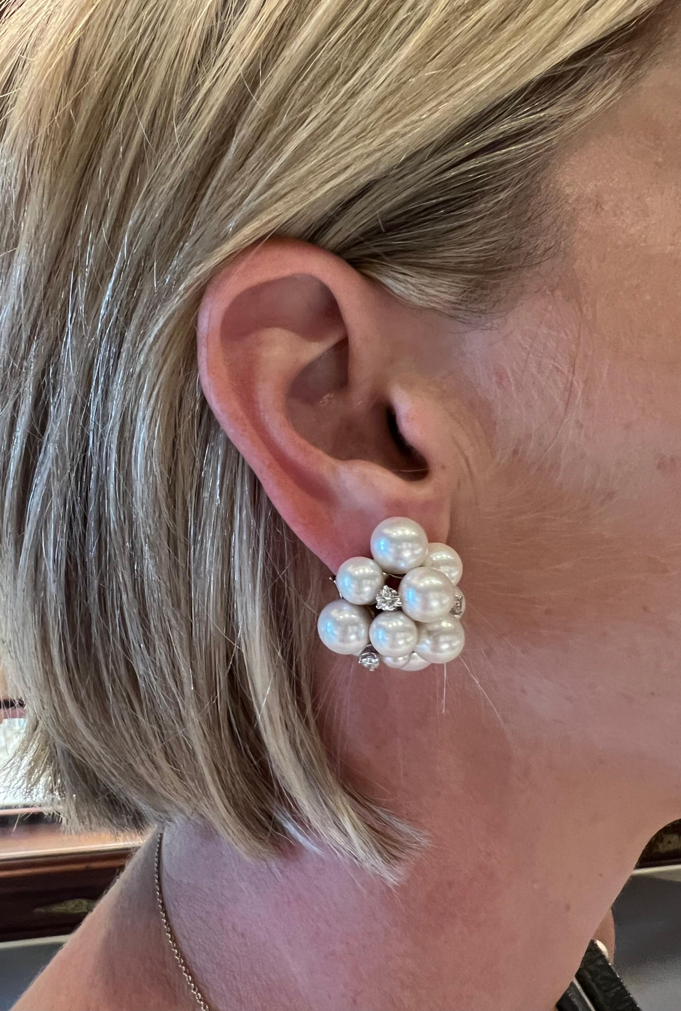Women's Seaman Schepps 18k White Gold Pearl Diamond Bubble Earrings For Sale