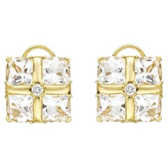 Seaman Schepps 18K Gold Rock Crystal "Quad" Earrings