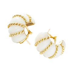 Seaman Schepps 18k Gold White Jade Large Shrimp Earrings