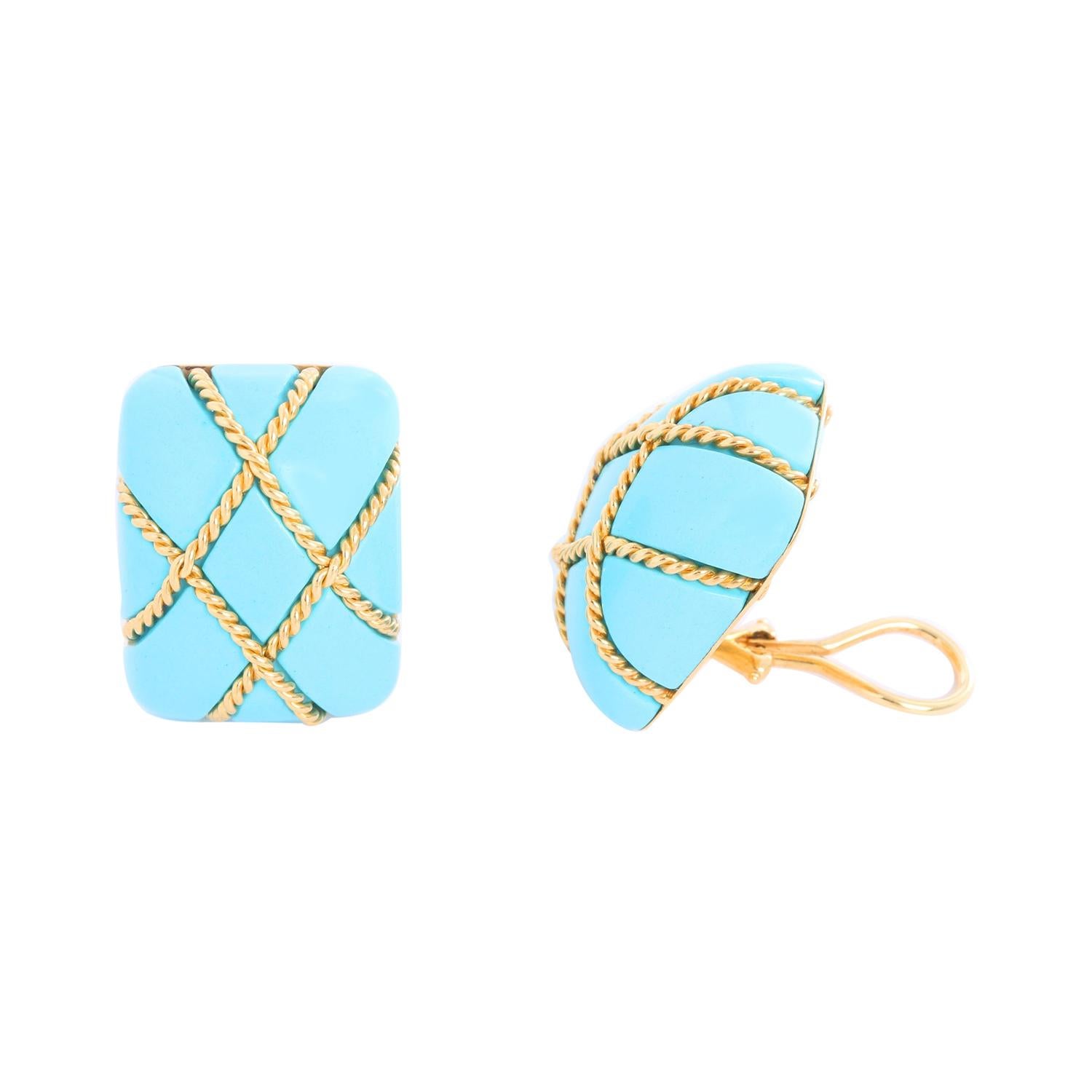Seaman Schepps 18K Large Square Cage Turquoise Earrings