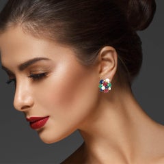 Seaman Schepps 18k Multi Gems Bombé Bubble Earrings Sapphire Emerald and Ruby