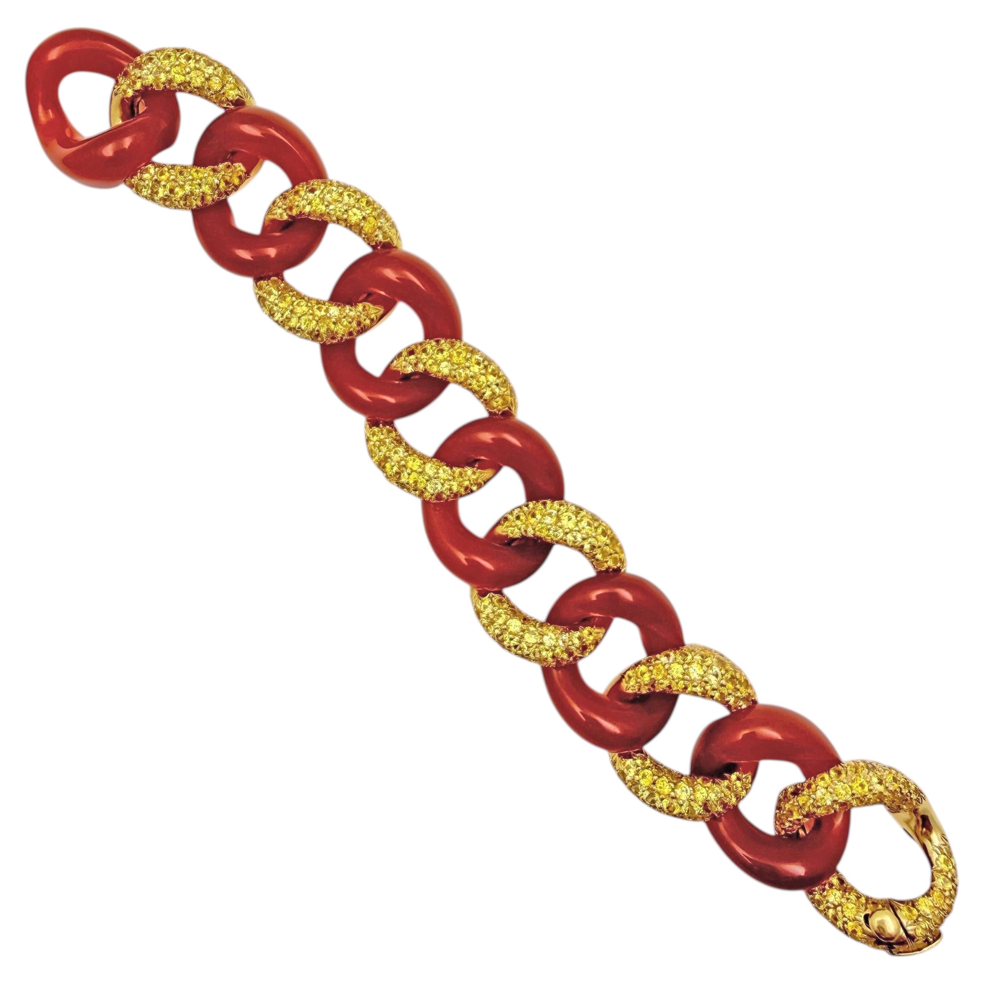 Seaman Schepps 18k Gold Yellow Sapphire Carnelian Link Bracelet