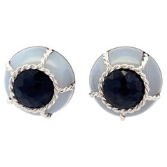 Seaman Schepps 18K White Gold Clip On Earrings with Chalcedony & Amethyst Gems