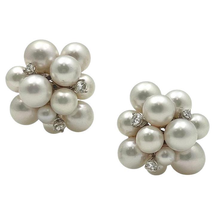 Seaman Schepps 18k White Gold Pearl Diamond Bubble Earrings For Sale